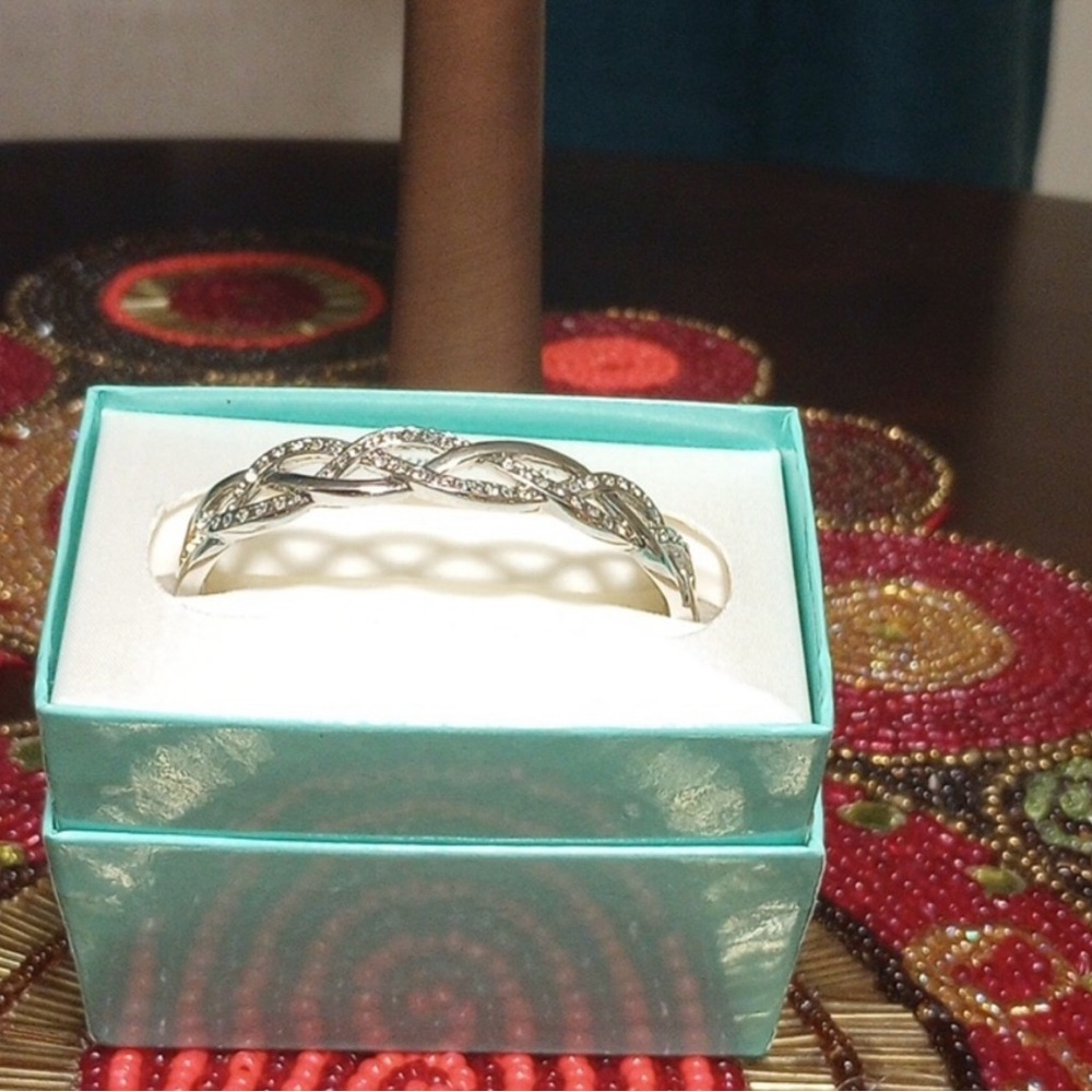 Silver Crystal Hinged Bracelet